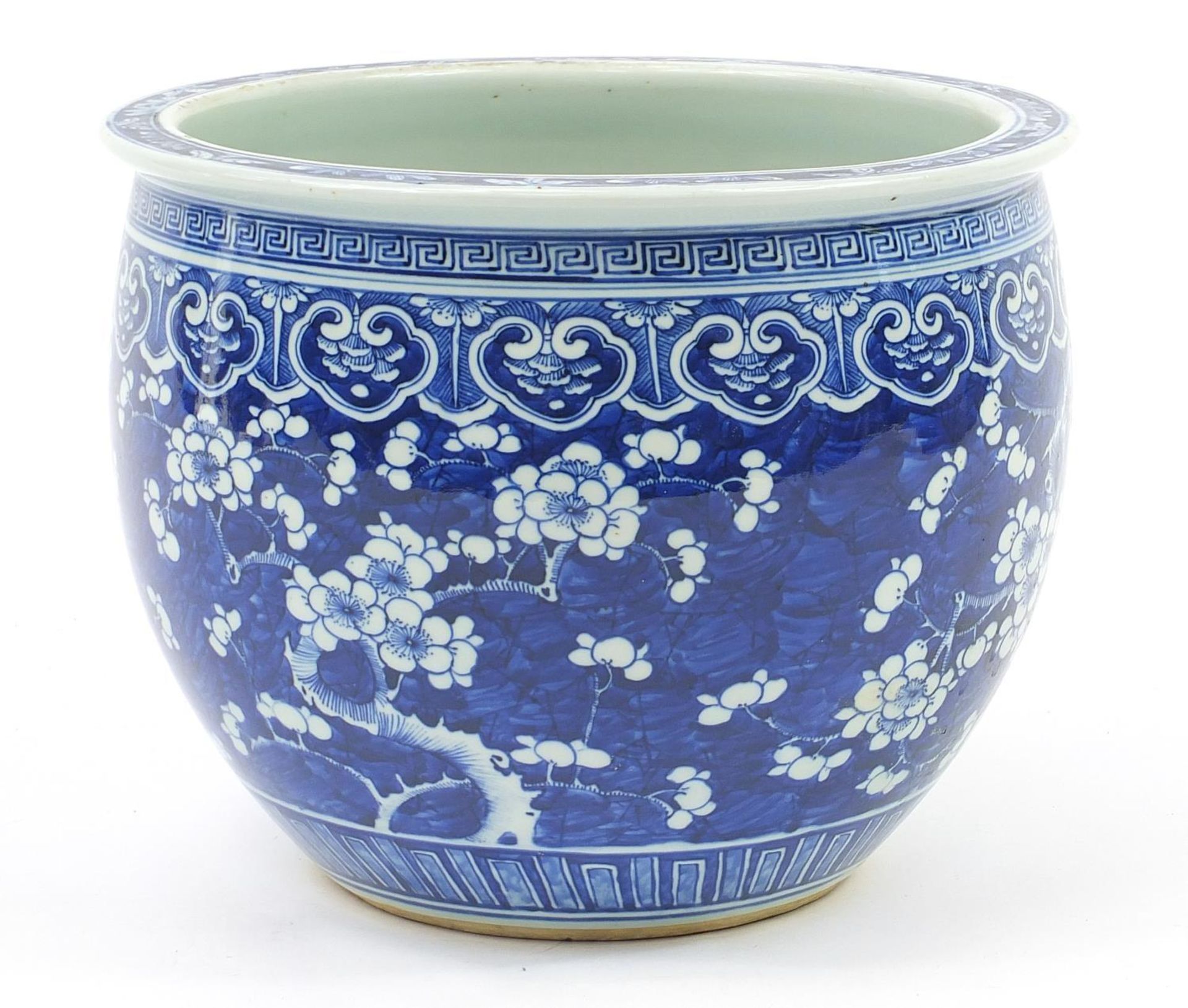 Large Chinese blue and white porcelain jardinière hand painted with prunus flowers, 24.5cm high x - Image 3 of 7