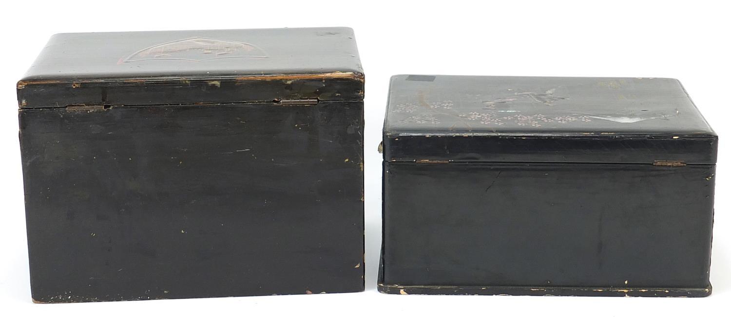 Two Japanese lacquered boxes including one with abalone inlay, the largest 24.5cm wide - Image 4 of 8