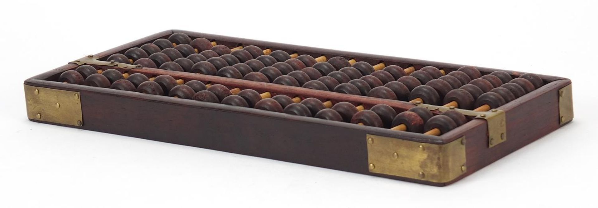 Chinese hardwood abacus with brass mounts, 24cm wide - Image 3 of 3