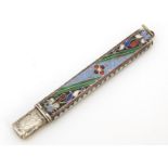 Russian silver and enamel bodkin needle case, possibly by Nikolay Strulev, Moscow, 8.5cm in