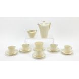 Crown Ducal, Art Deco teaware with black stripes comprising teapot, milk jug, sugar bowl, five