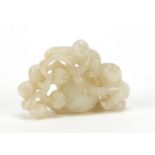 Chinese white jade carving of two boys and peaches, 8cm wide