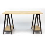 Contemporary twin pedestal table/desk with A frame supports, 77cm H x 140cm W x 60cm D
