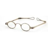 Pair of antique silver folding spectacles, indistinct hallmarks, 11cm wide, 25.8g