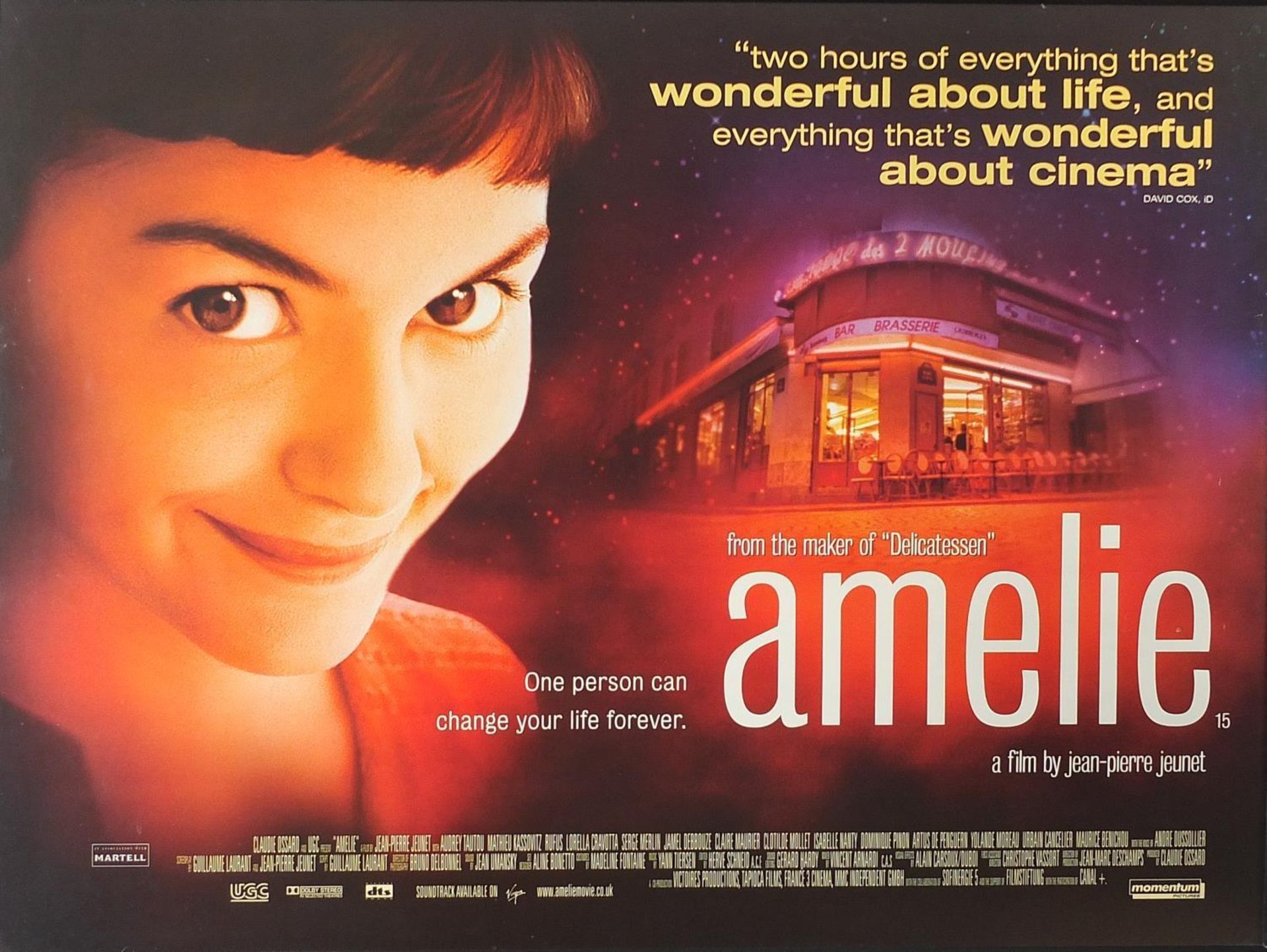 Amelie film poster, framed and glazed, 100.5cm x 75cm excluding the frame