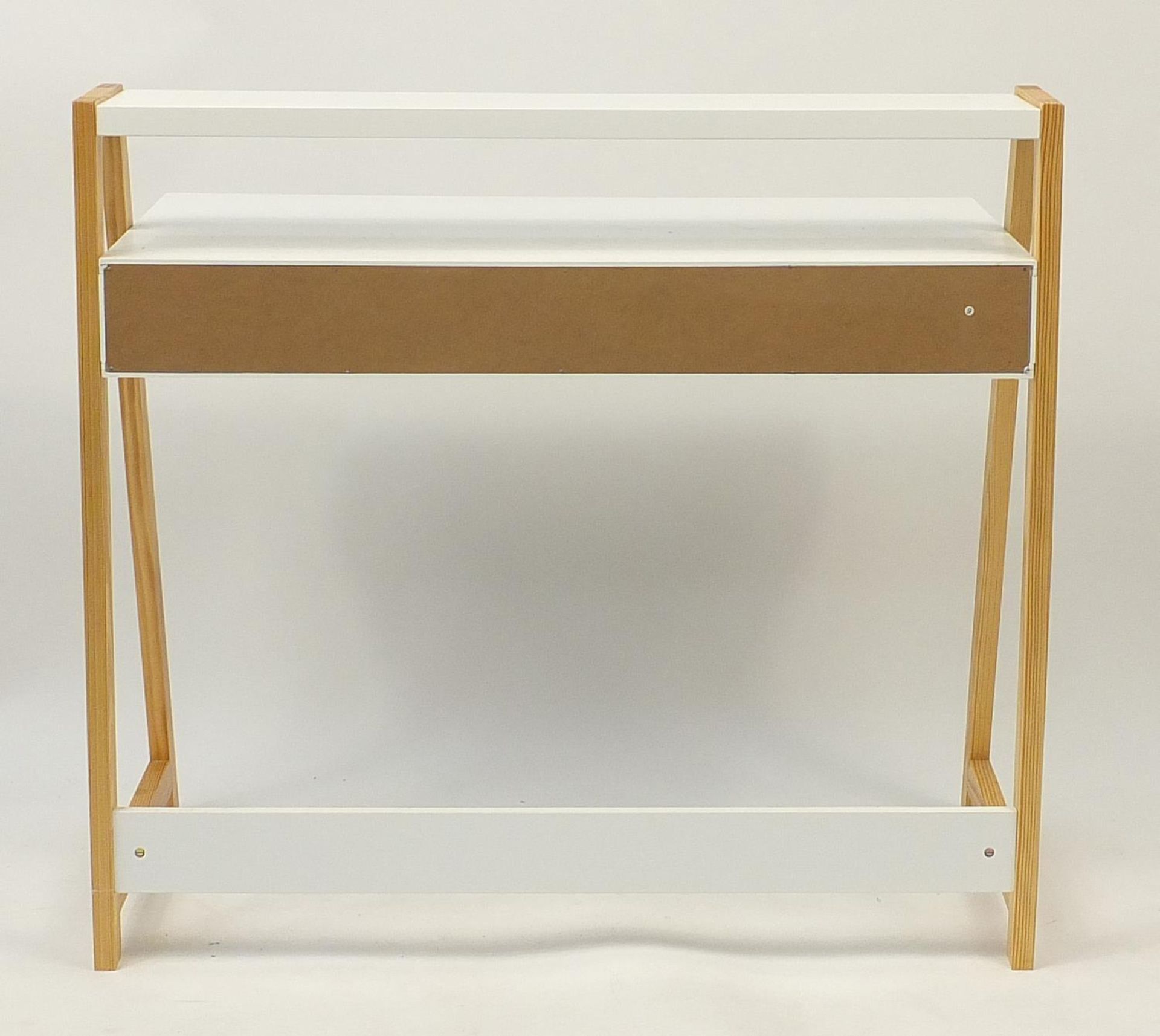 Contemporary light wood and melamine desk, 92.5cm H x 100cm W x 52cm D - Image 4 of 4