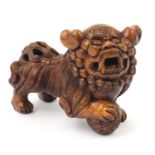 Large Chinese carved wood dog of Foo, 30cm in length