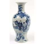 Large Chinese blue and white porcelain baluster vase hand painted with an Emperor and figures in a