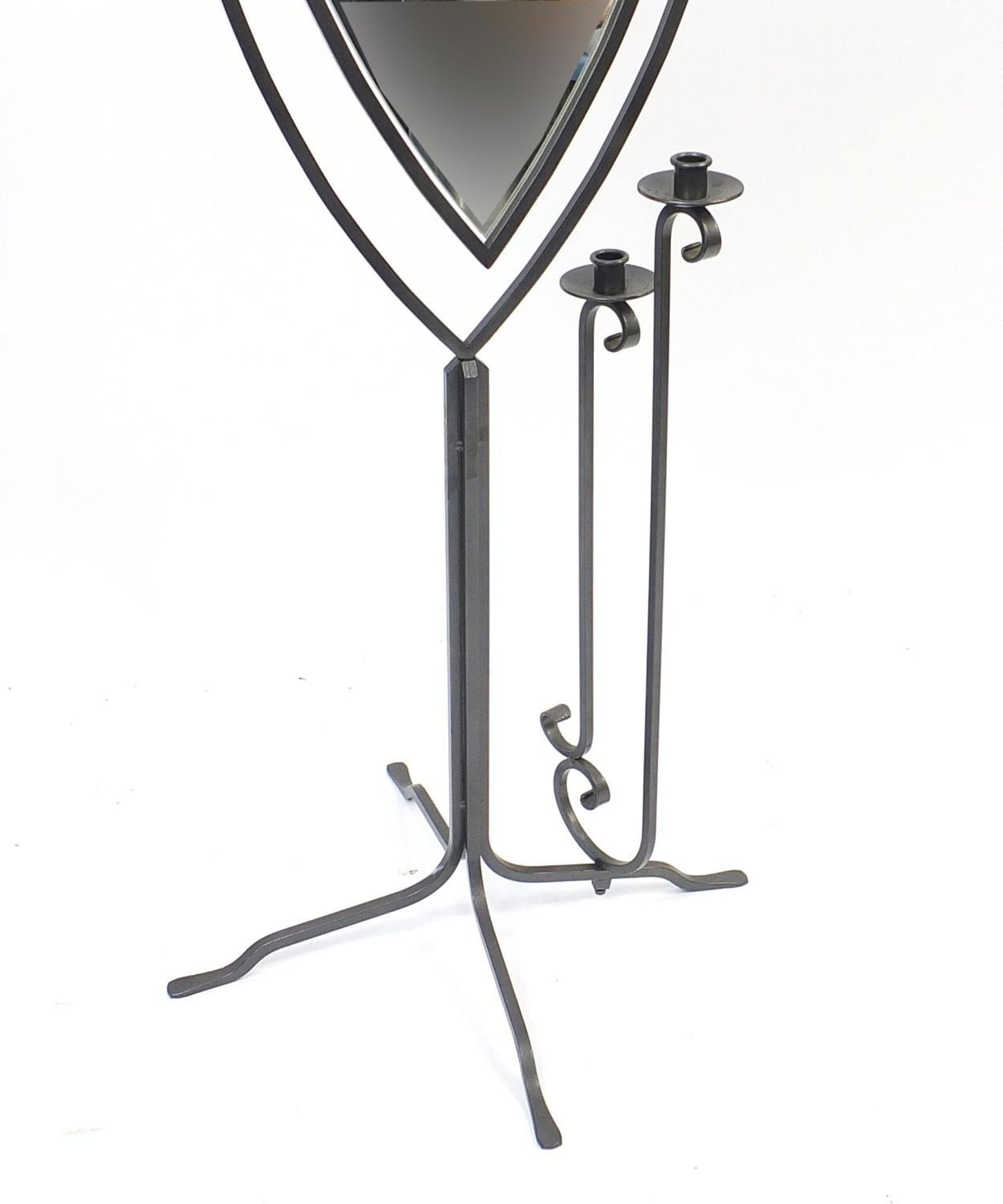 Wrought iron cheval mirror with double candlestick, 173cm high - Image 2 of 3