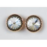 Pair of 9ct gold crystal stud earrings, 9.5mm in diameter, 0.9g