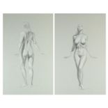 McLaren - Standing nude females, pair of signed pencil drawings, mounted, framed and glazed, each
