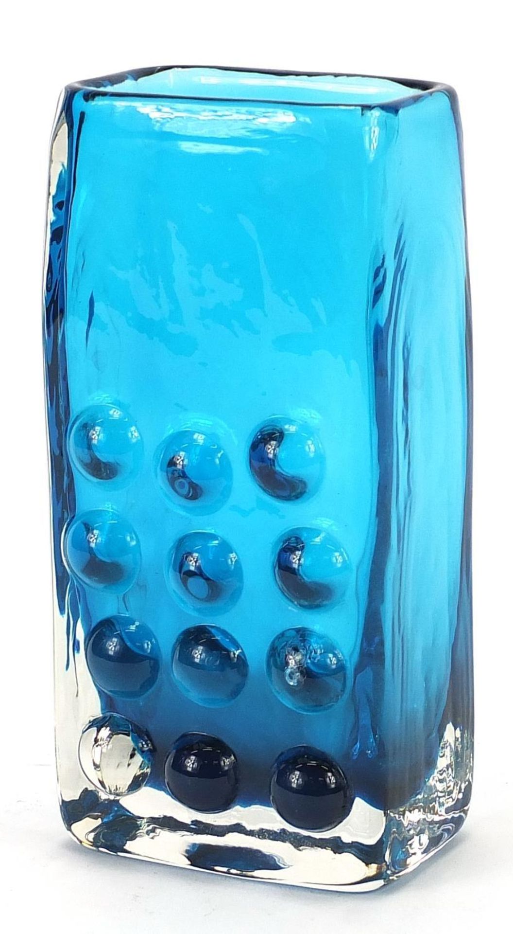 Geoffrey Baxter for Whitefriars, telephone glass vase in kingfisher blue, 17cm high
