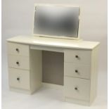 White six drawer dressing table with mirror, overall 130cm H x 128cm W x 42cm D