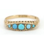 George V 9ct gold turquoise five stone ring, Chester 1915, size N, 1.2g