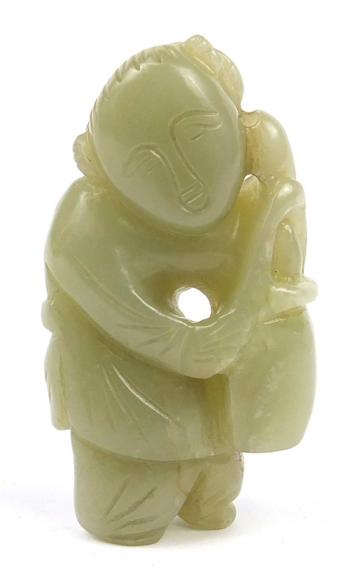 Chinese celadon jade carving of a boy, 7cm high - Image 2 of 7