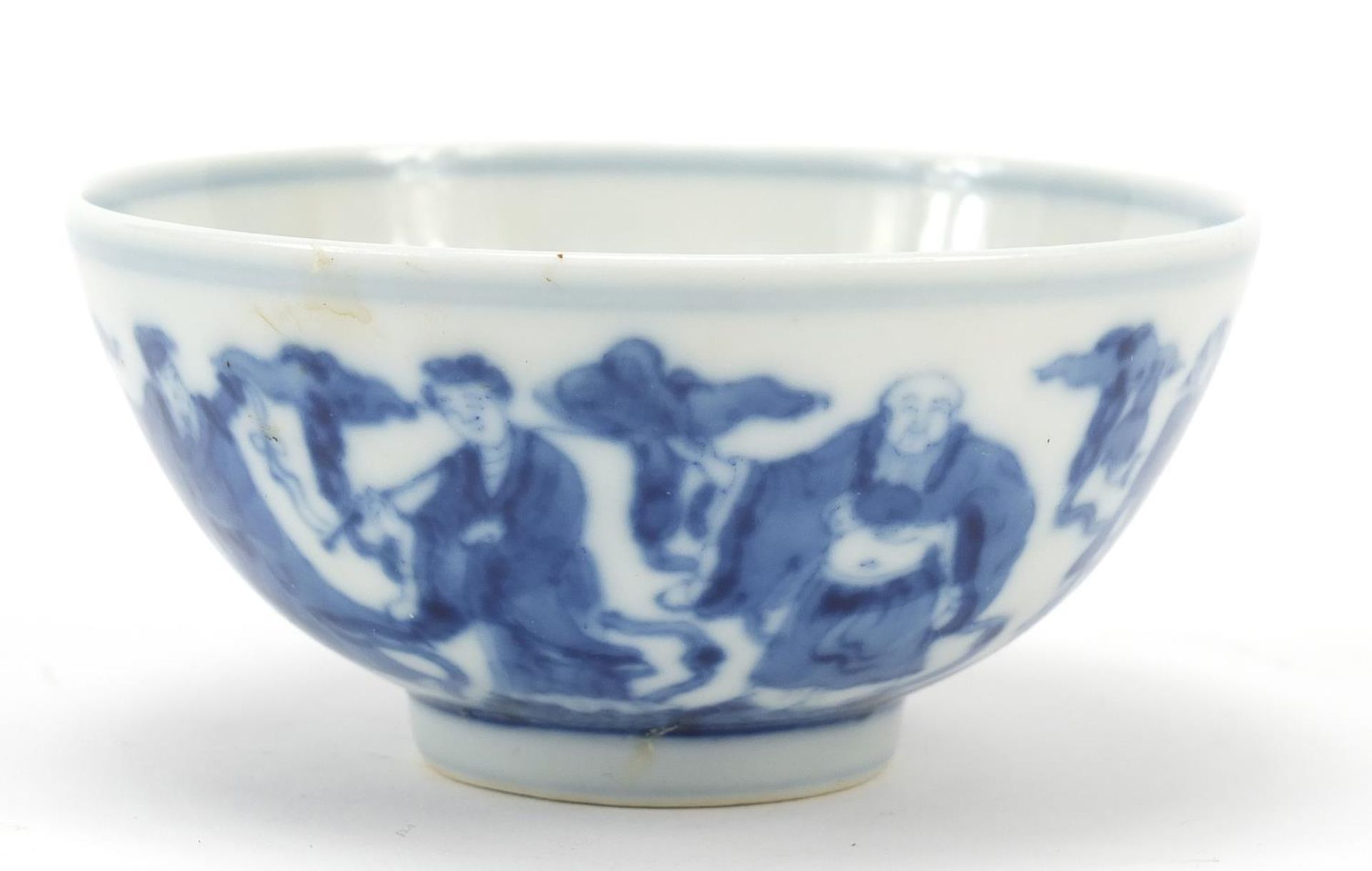 Chinese blue and white porcelain bowl hand painted with eight immortals, six figure character - Image 3 of 7