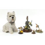 Country Artists and Border Fine Arts animals including a large Westie, the largest 31.5cm high