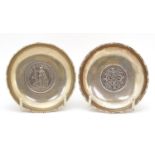 Wai Kee, two Chinese sterling silver coin dishes inset with 1907 Straits Settlement dollar and