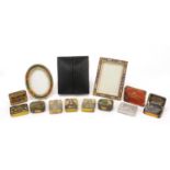 Victorian and later objects including a leather portrait miniature case, two Italian micro mosaic