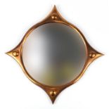 1970's Arts & Crafts design coppered wall mirror with circular bevelled plate, 41.5cm x 41.5cm