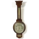 Oak aneroid barometer with silver presentation plaque, 65cm high