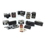 Vintage cameras including Zenit, Zeiss Ikon, Ful-Vue Super and Kodak