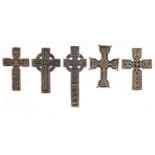 Five silver Celtic cross pendants, the largest 4.6cm high, total 33.7g