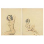 Nude females, pair of early 20th century mixed medias, framed and glazed, each 36cm x 28.5cm