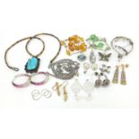Antique and later jewellery including nine pairs of silver earrings, silver pendants and crystal
