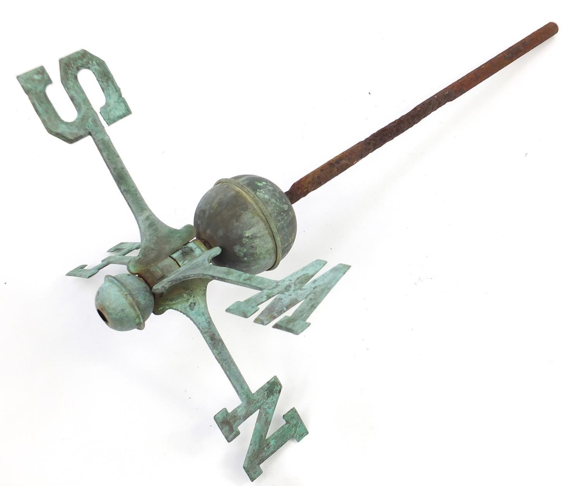 Verdigris cast iron weather vane, 77cm in length - Image 2 of 2