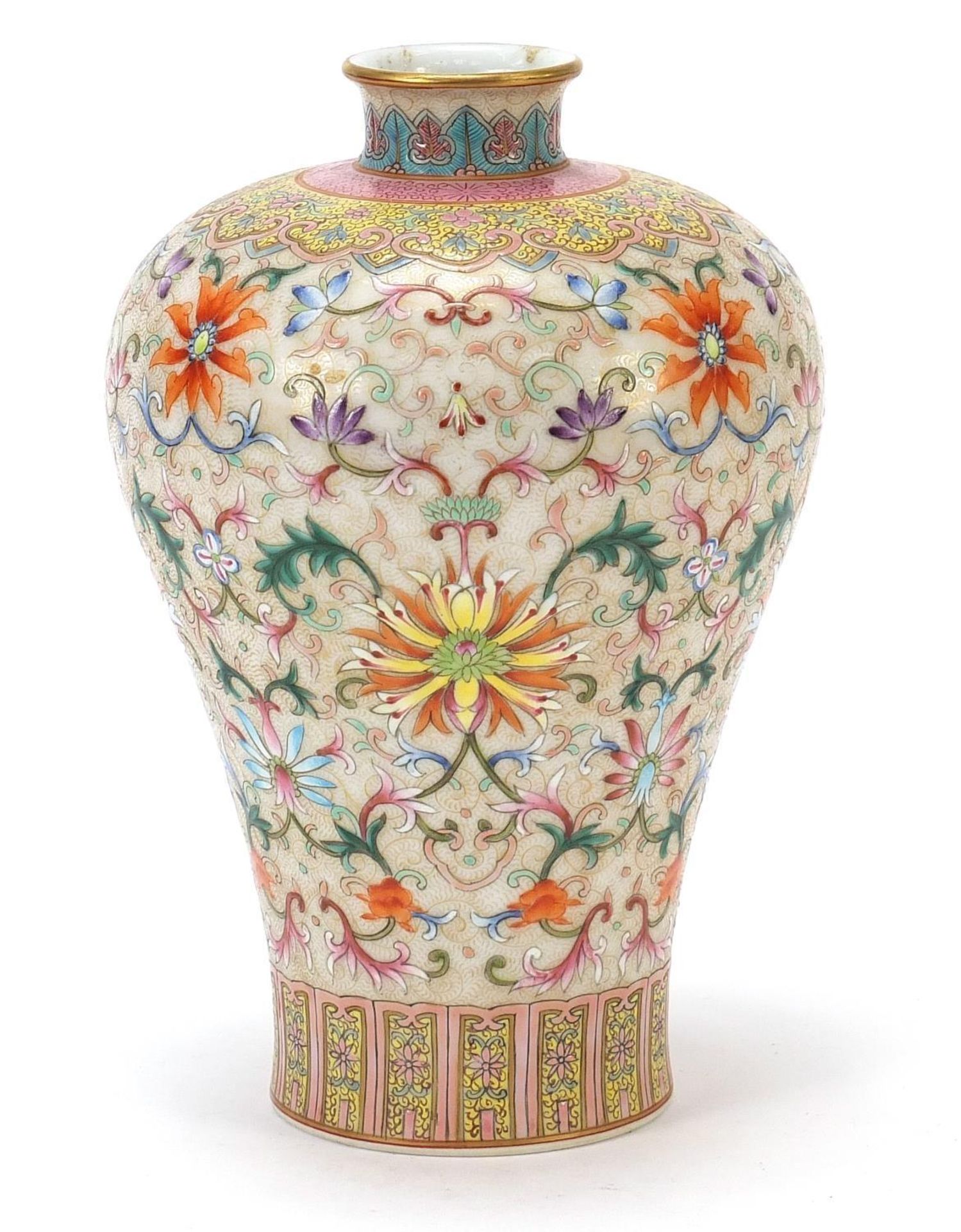 Chinese porcelain Meiping vase finely hand painted with flower heads amongst scrolling foliage, - Image 4 of 8