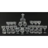Suite of Royal Brierley Honeysuckle crystal including decanter and set of nine Champagne glasses,