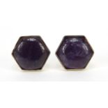 Pair of hexagonal amethyst silver cufflinks, 12.6g