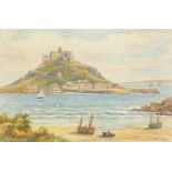 Thomas Herbert Victor - St Michael's Mount, watercolour, mounted, framed and glazed, 24cm x 16cm