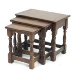 Nest of three oak occasional tables, the largest 47cm H x 55cm W x 35cm D