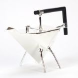 Modernist silver plated teapot in the manner of Christopher Dresser, 23cm in length