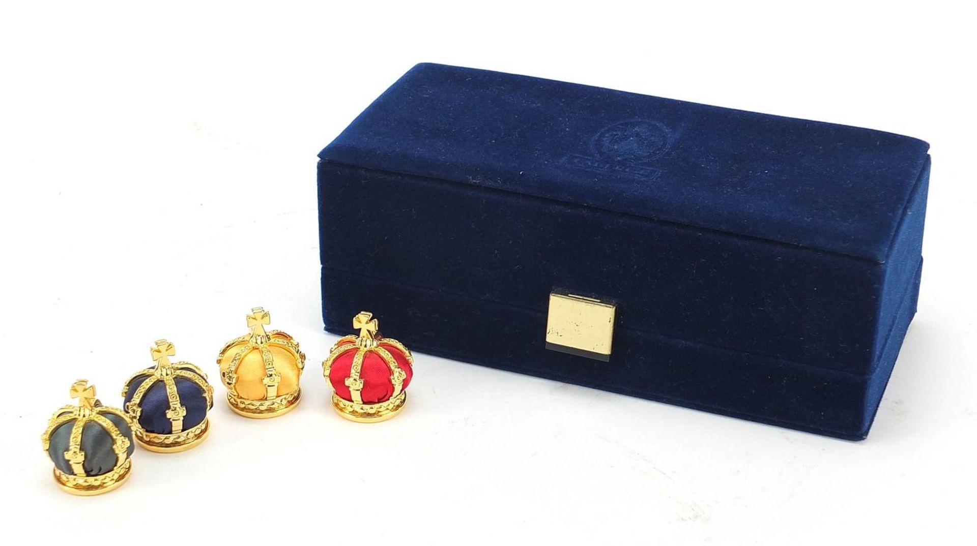 Set of four Fabergé Collection menu holders housed in a fitted silk and velvet lined case, each menu