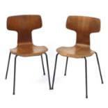 Arne Jacobsen for Fritz Hansen, pair of vintage Danish hammer chairs, one with Fritz Hansen label to