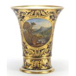 Derby, early 19th century two piece fluted two piece vase hand painted with a circular panel of