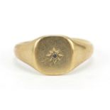 9ct gold diamond signet ring, size X, 7.3g