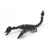 Japanese patinated bronze scorpion with articulated tail and pincers, 10cm in length