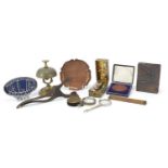 Objects including London College of Chemistry & Pharmacy bronze medallion, Worthington advertising