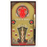 Vintage Gotham Trike-E-Shot tinplate bagatelle board with box, patent applied for 1936, 61.5cm x