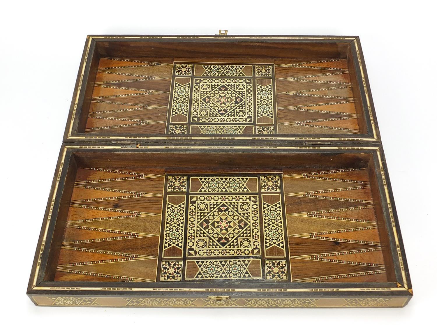 Syrian Moorish design inlaid folding chess/ backgammon games board, 50cm x 50cm when open - Image 2 of 5