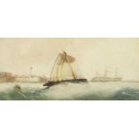 Richmond Markes - Off the South Coast, watercolour, mounted, framed and glazed, 35.5cm x 16.5cm
