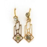 Pair of 9ct gold Art Nouveau style paste earrings, 3cm high, 0.8g