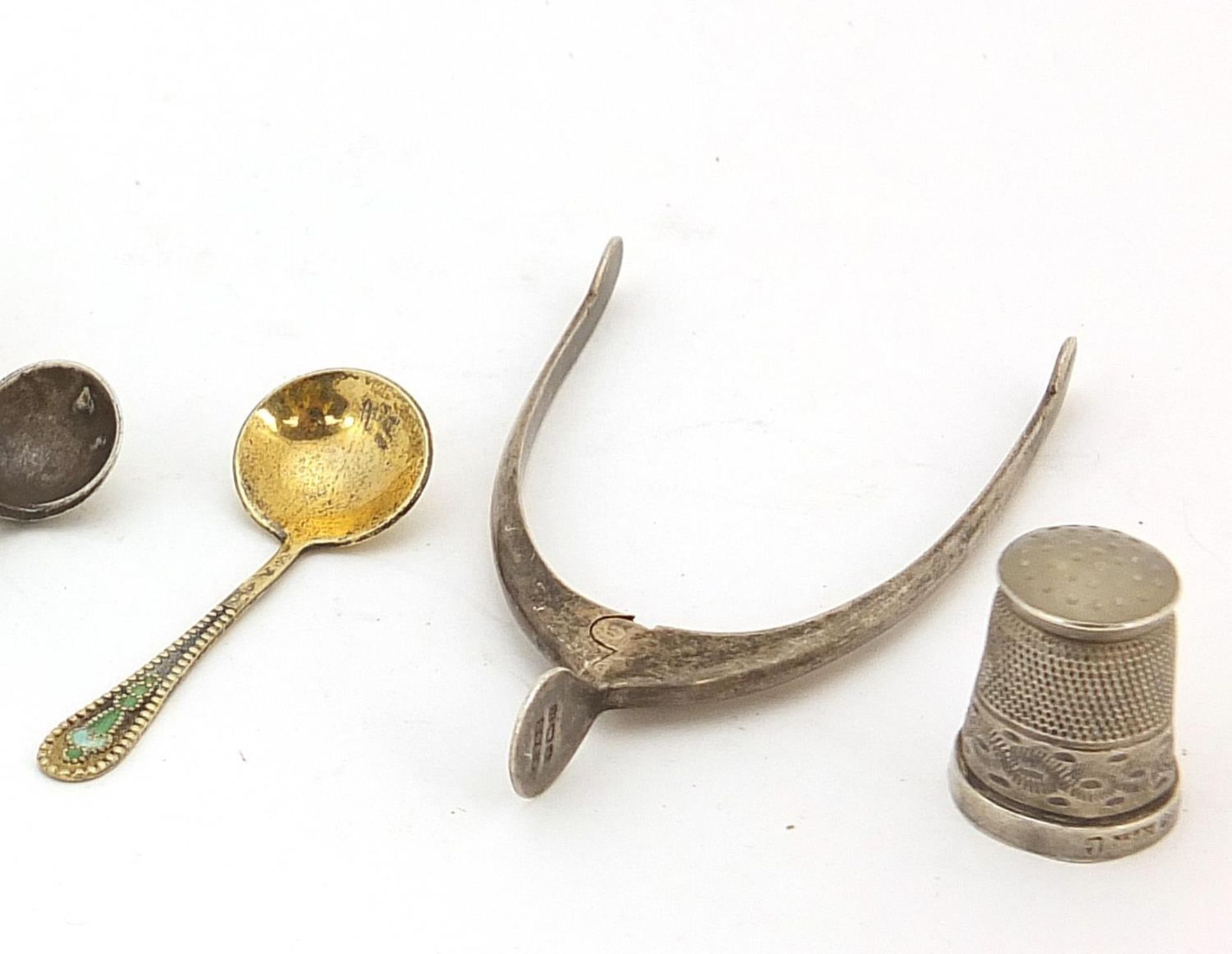 Georgian and later silver objects including a Georgian shell shaped caddy spoon, pair of wishbone - Image 4 of 6
