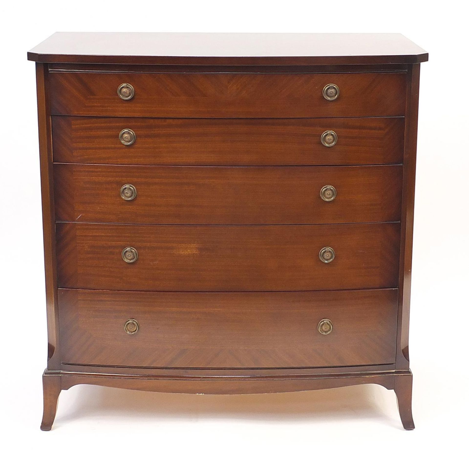 Strongbow mahogany bow fronted chest of drawers with ring handles, 93cm H x 91cm W x 48cm D - Image 2 of 4