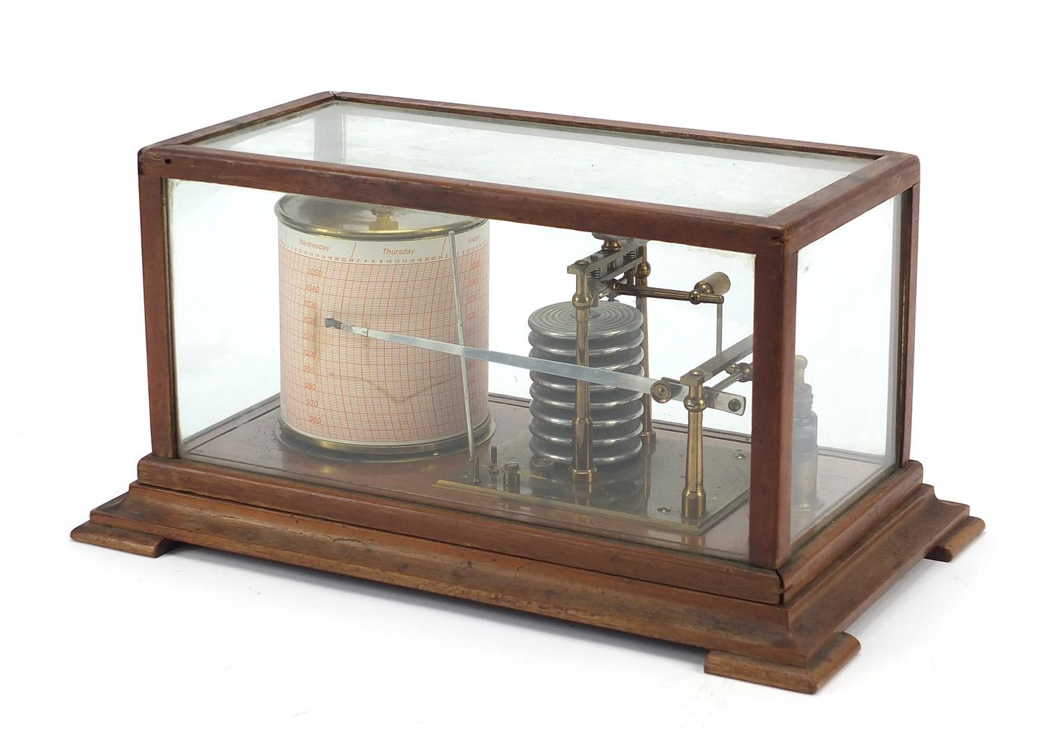 Victorian eight ring barograph housed in a glazed mahogany case, 18cm H x 35.5cm W x 20.5cm D