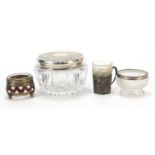 Silver and silver plated mounted items including a Russian enamelled open salt and an 800 grade